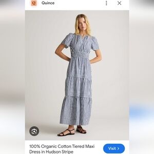 Quince 100% Organic Cotton Navy Striped Tiered Maxi Dress, P2P 18"